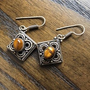 Tiger Eye Stone Silver Earrings